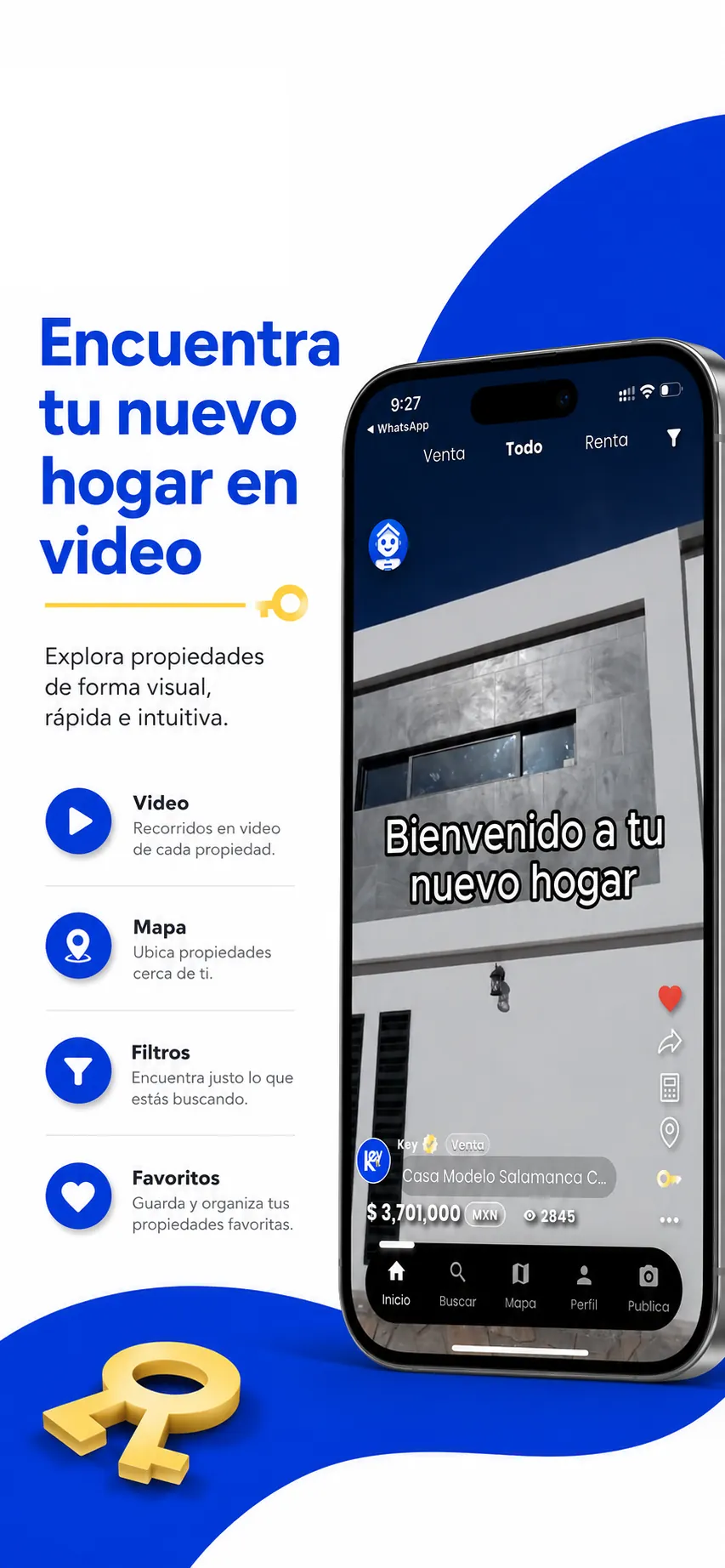 Key mostrando un catálogo organizado de propiedades con fotos, videos y tours 360°