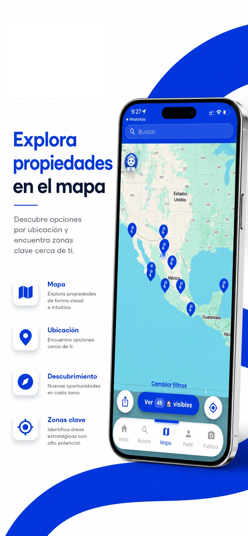 Key mostrando propiedades disponibles sobre un mapa interactivo